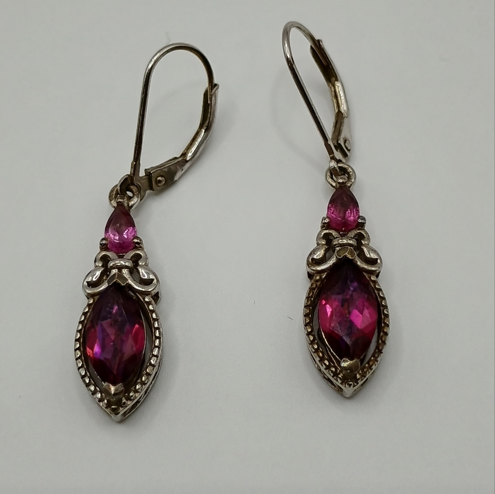 Sterling Silver And Purple Gemstone Drop Earrings